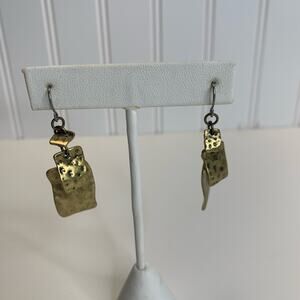 Hammered Bronze Rectangle Drop Earrings 1 3/4" Long